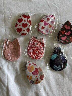 16 Pairs Heart Print Teardrop Earrings - Pink Multicolor